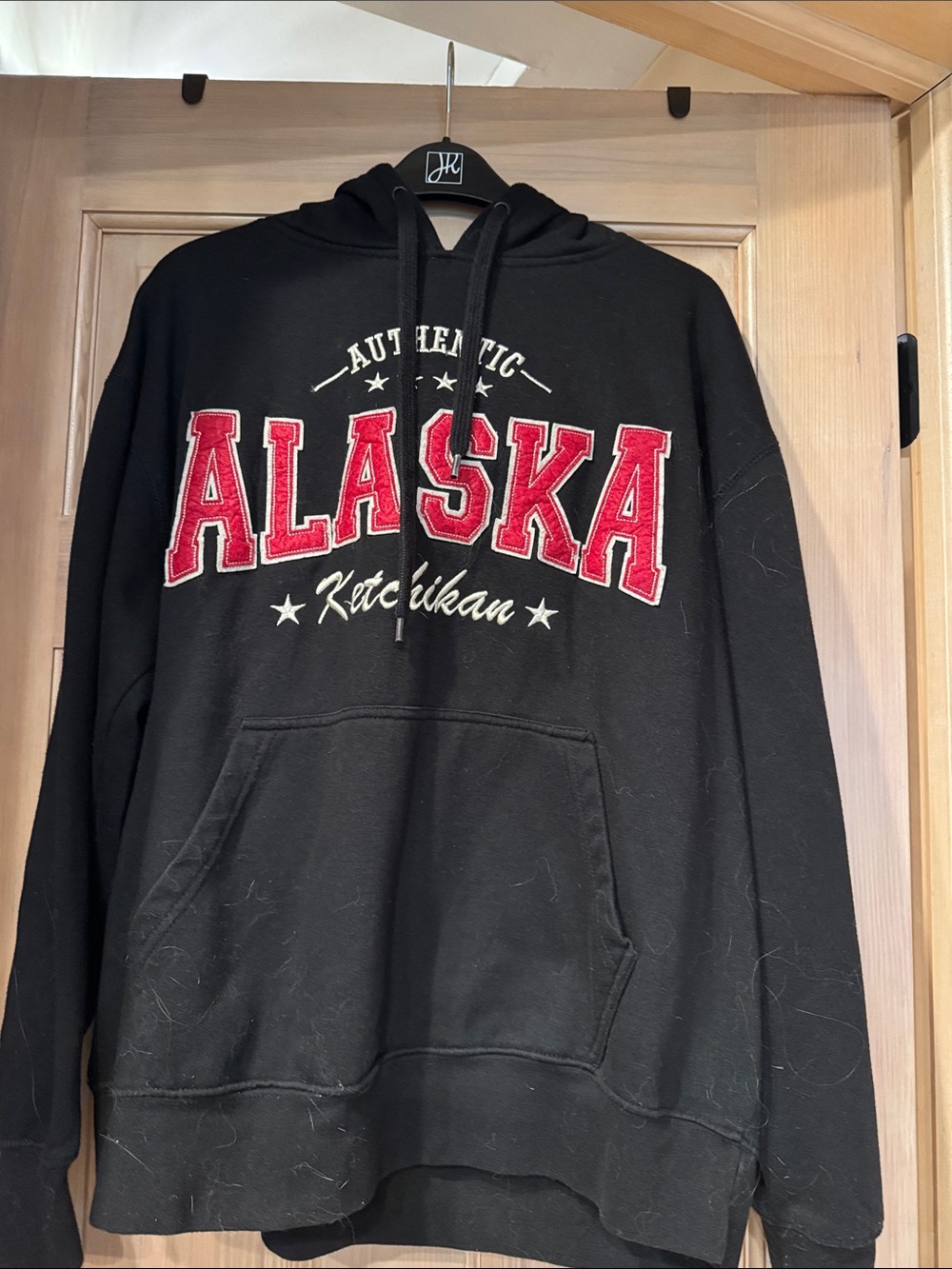 Men’s - Alaska Graphic Hoodie Sweatshirt - Black with Red Lettering